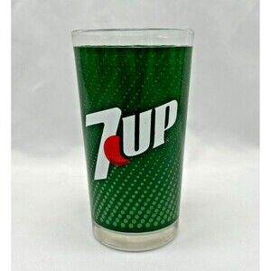 VINTAGE 1980s 7-Up Green Logo 5" Drinking Glass Tumbler w Red Dot ~ The Uncola